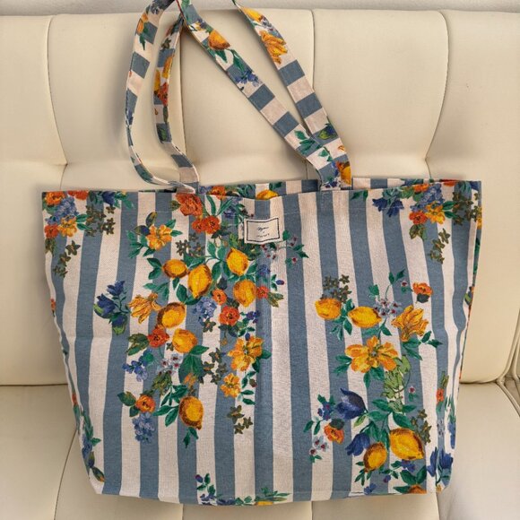 Sezane x Momoni limited edition floral tile print tote bag, green blue, NWOT - Picture 5 of 7